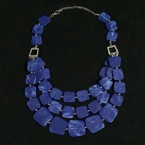 Blue Beaded Statement Necklace 22”